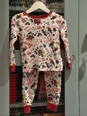 Disney Girls White and Red Minnie & Mickey Print Pajama Set